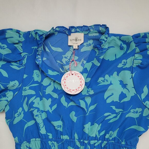 Umgee Blue & Teal Floral Mini Dress Size Small - Picture 4 of 6